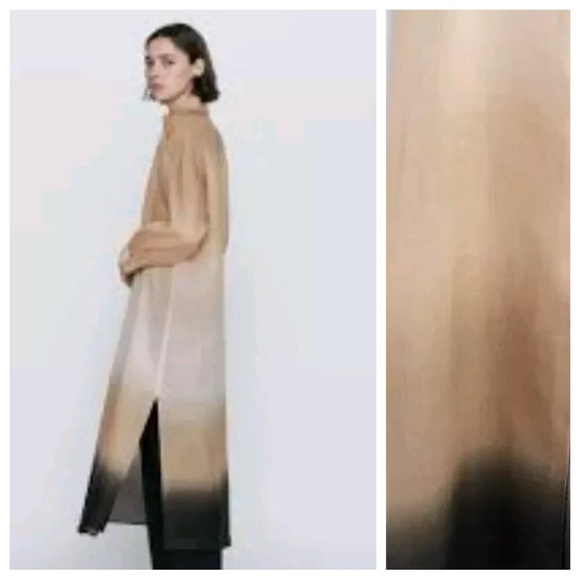 NWT. Massimo Dutti Cream/Brown Ombre Ramie Oversized Tunic Dress. Size L. - Picture 3 of 8